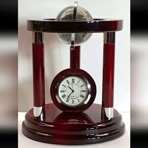 Mahogany Cherry Crystal Globe Desk Mantle Clock